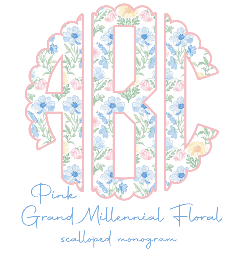 Grand Millennial Floral Scalloped Monogram - Pink